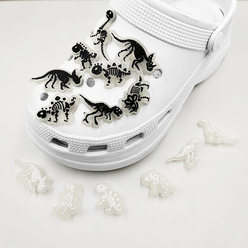 New Jibbitz Fluorescent Black And White Dinosaur Series Luminous Pvc Shoes Charms For Clogs Shoe Decoration Festival Party Gifts