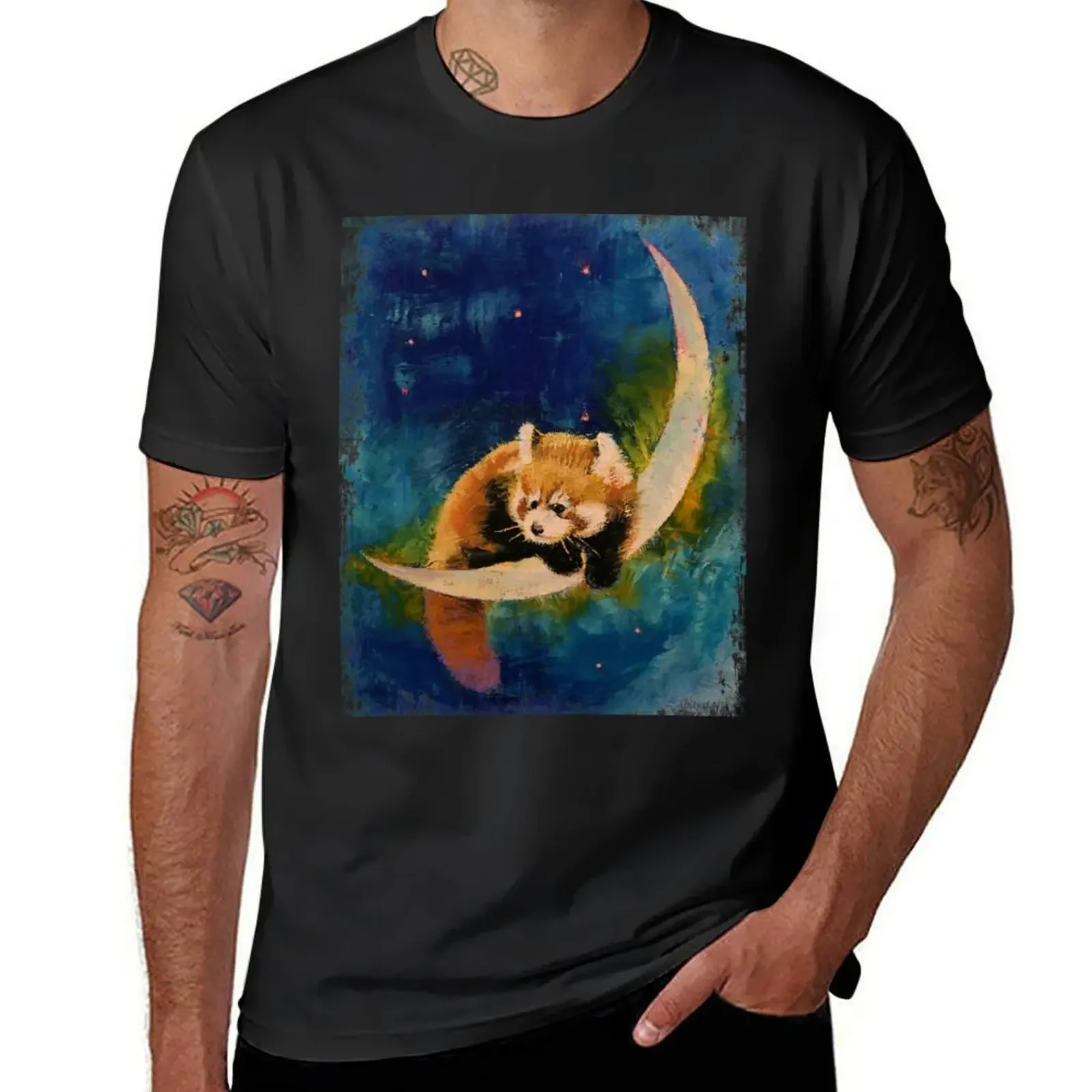 

Red Panda Moon T-Shirt luxury designer tops boys whites Aesthetic clothing tee shirts for men