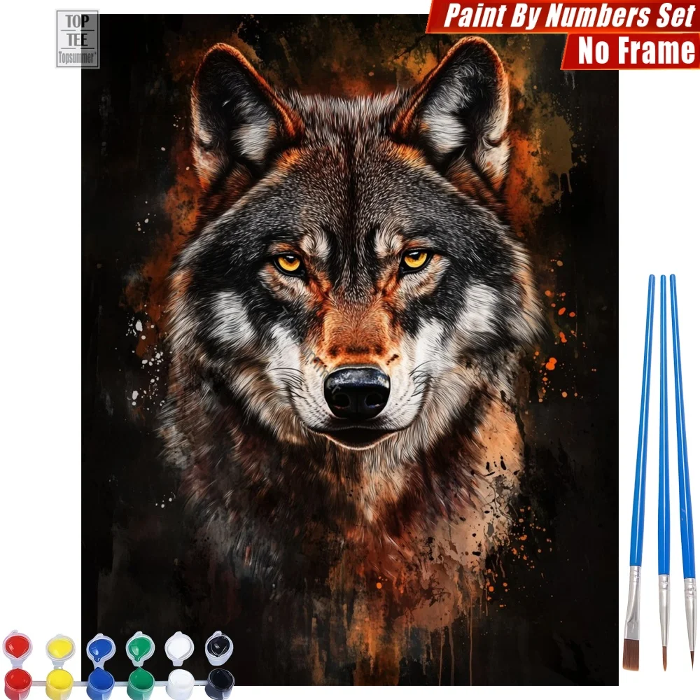 

Striking Wolf Portrait DIY Paints By Number Set - Abstract Splatter Eyes Home Decor Halloween Gift For Dad