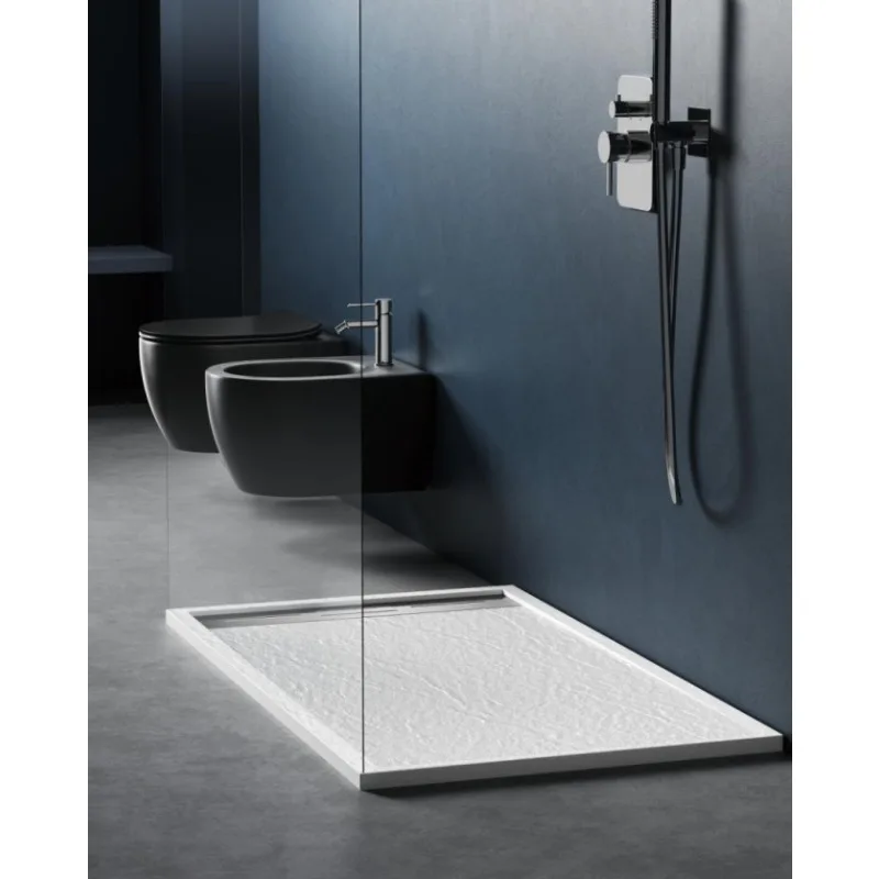 Modern Design Shower Tray Deluxe Solid Surface Black Artificial Stone Base with Bathroom Drainer