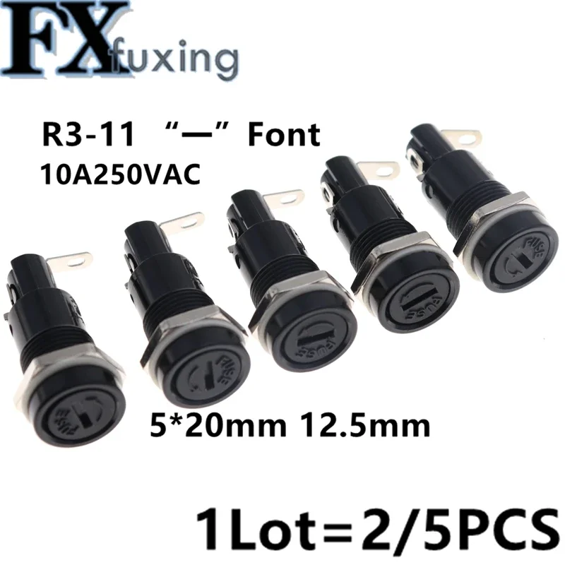 

2/5PCS H3 R3-11 Panel Mount Chassis Fuse Holder For 5x20mm Glass Fuses 10A 250V Wholesale 5*20 High Temperature Resistant 12.5mm