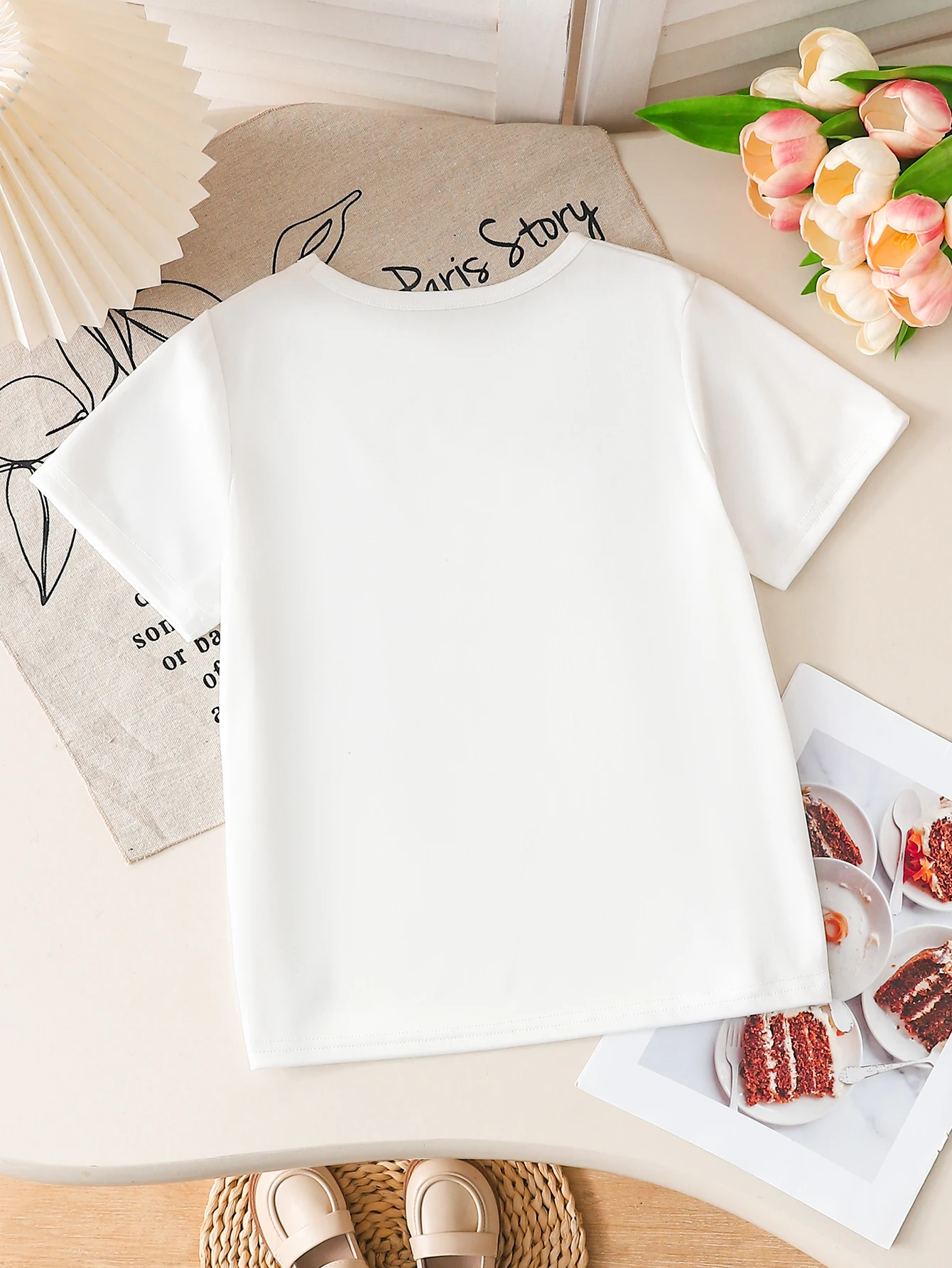 Comfy Kids Girls Cotton T-Shirt, Soft Breathable Fabric Sparkly Bow Print Casual Top for Daily & Outdoor