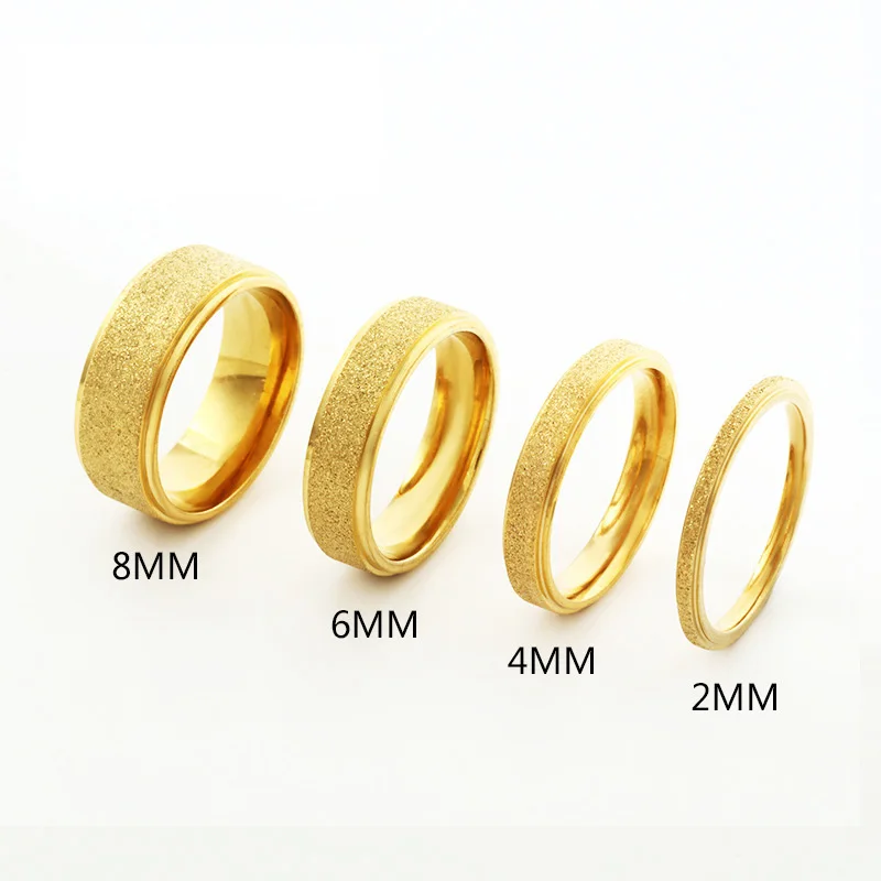 All Size 2/4/6mm Width Frosted Surface Stainless Steel Rings Simple Hip Hop Hippie Gold Color Ring Punk Fashion Jewelry KBR139