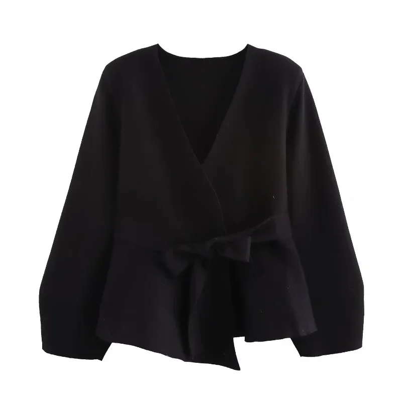 Abrigo informal de piel sintética para mujer, chaqueta elegante con cuello en V y mangas completas con cinturón para mujer, chaquetas ajustadas sólidas a la moda para principios de primavera 2025