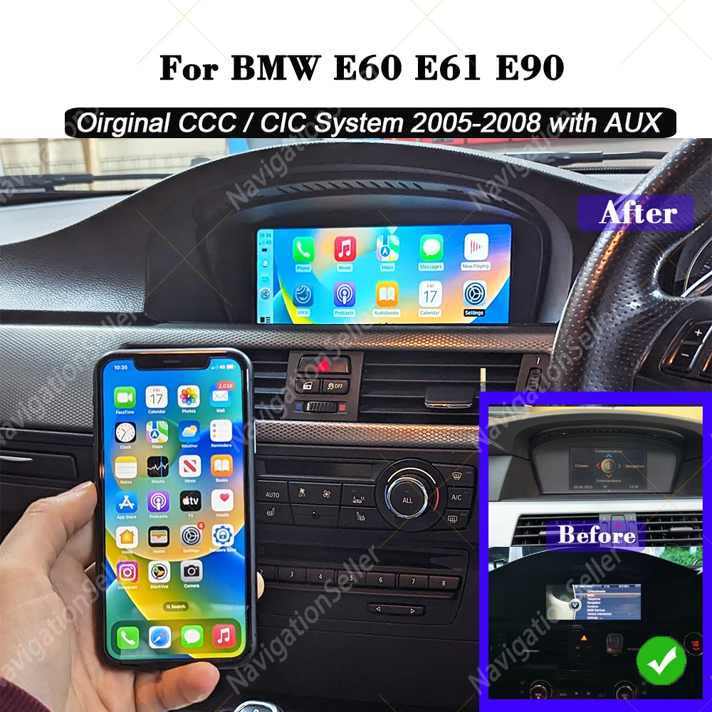 

Wireless Apple CarPlay Android 15 Auto Car Multimedia For BMW 5 3 Series E60 E61 E62 E63 E90 E91 E92 E93 CCC CIC Radio GPS 4G BT