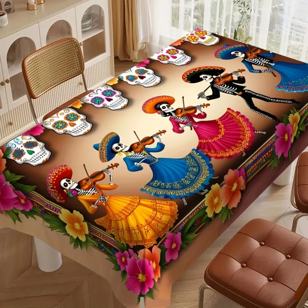 Mexican Day of The Dead Tablecloth for Table Decor Mexico Skull Dia De Los Muertos Kitchen Dining Tablecloth Holiday Party Decor