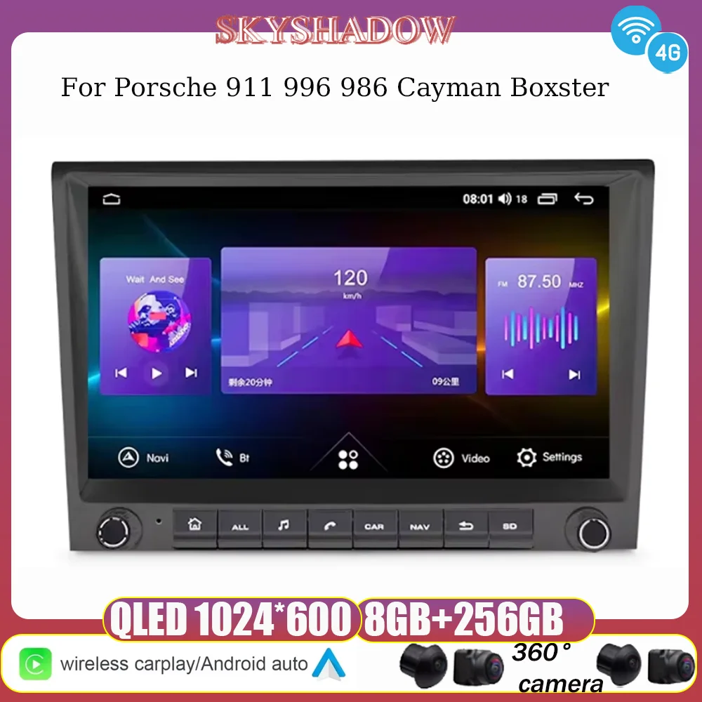 

12G+256G Carplay Auto Android 13.0 IPS LTE Car DVD Player GPS WIFI Bluetooth Radio For Porsche 911 996 986 Cayman Boxster 2002-