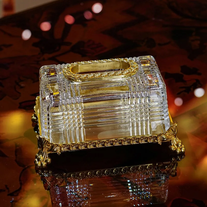 

SS70 modern light luxury, decorative copper inlaid crystal, tissue box, creative home living room, tabletop ornament