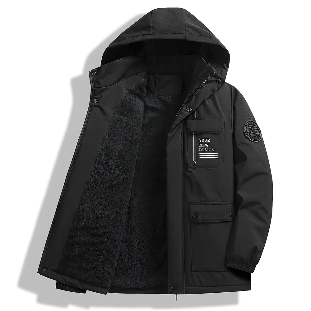 

New Man Winter Parkas Down Coat New Letter Printed Pocket Long Sleeve Jacket Thicken Windproof Solid Zipper Male Outerwear