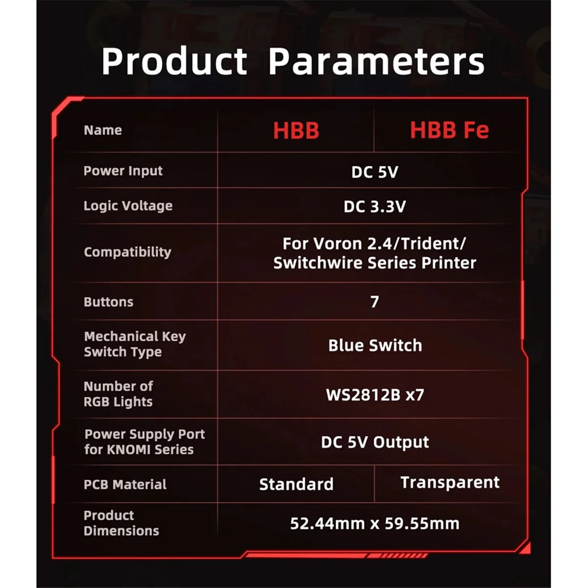 BIGTREETECH HBB Fe V1.0 Board for Klipper Control Keyboard 7 Macro Buttons RGB Lighting 3D Printer DIY for Voron 2.4 Switchwire