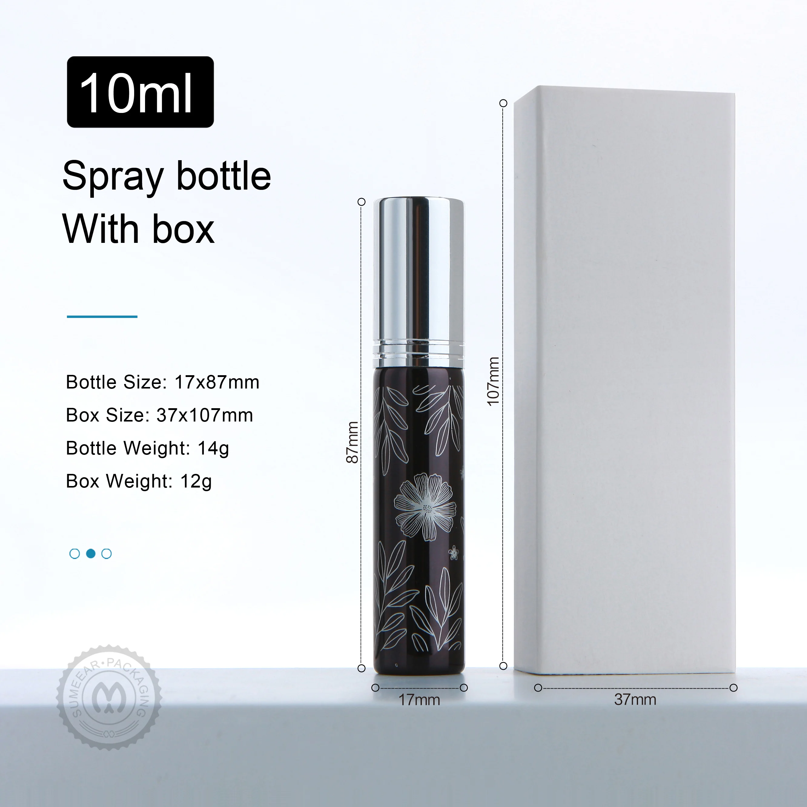 50 Pcs/Lot 10ml Perfume Bottles Perfume Box Print Flower Atomizer Electroplate Glsss Spray Bottles For Travel