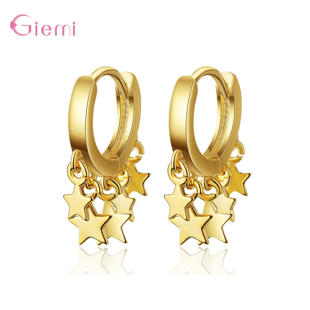 Creative Personality 925 Sterling Silver Star Hoop Earring for Women Girl Simple Fashion Jewelry Gift Earring Brincos Oorbellen