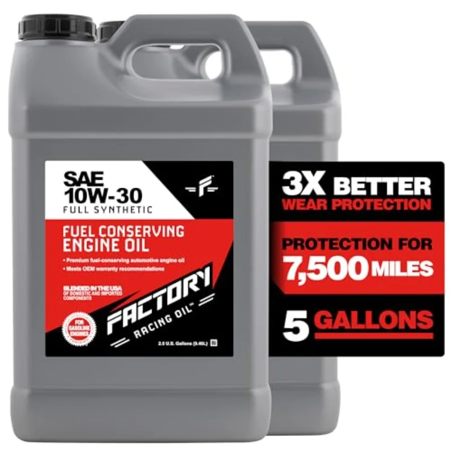 

Factory Racing Oil 209904 Twin Pack SAE 10W-30 Full Synthetic Automotive Engine Oil API SP ILSAC GF-6A 5 Gallons 2x2.5 Gal Bott