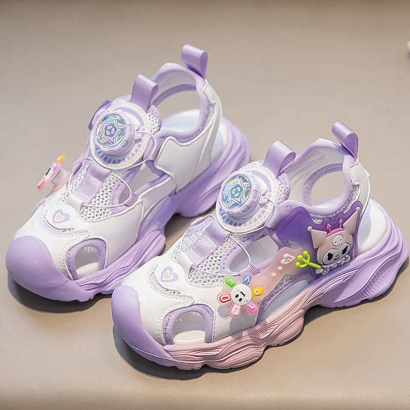 

Sanrios Kuromi Children's Shoes Girl Princess Sandals Summer New Kids Shoes Soft Bottom Cartoon Beach Bound Head Girl Kawaii