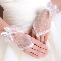 Guantes de mujer transparentes finos encaje blanco elegante tul gancho corto dedo malla gasa Sexy fiesta verano señoras conducción boda