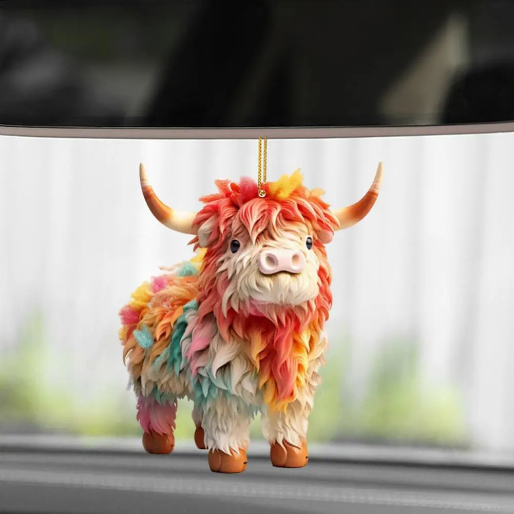 Acrylic Highland Cow Car Mirror Pendant Unique Christmas Car Decorations Highland Cow Christmas Ornament for Car