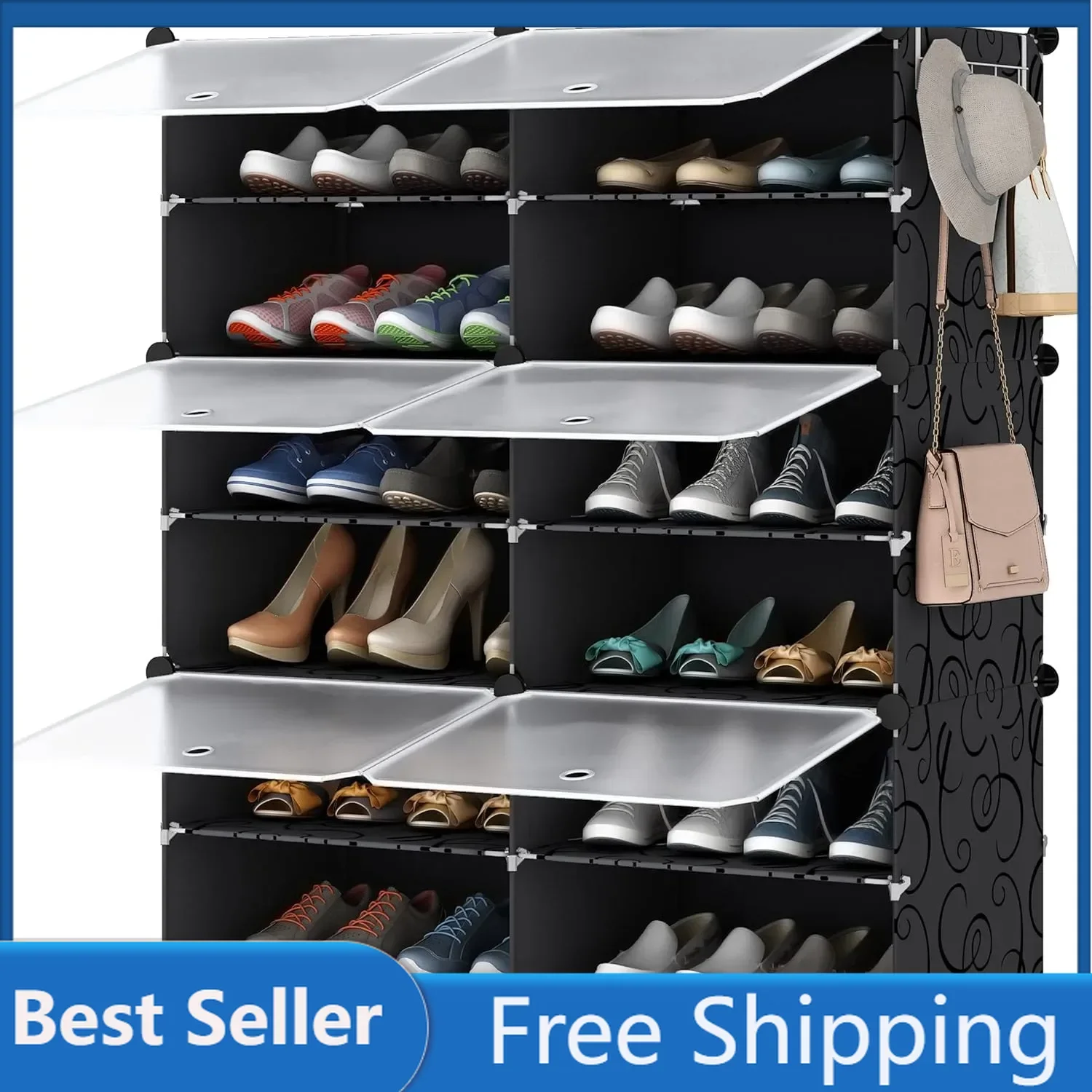 HOMIDEC Shoe Rack Organizer, 6 Tier Storage Cabinet 24 Pair Plastic Shoe Shelves for Closet Hallway Bedroom Entryway