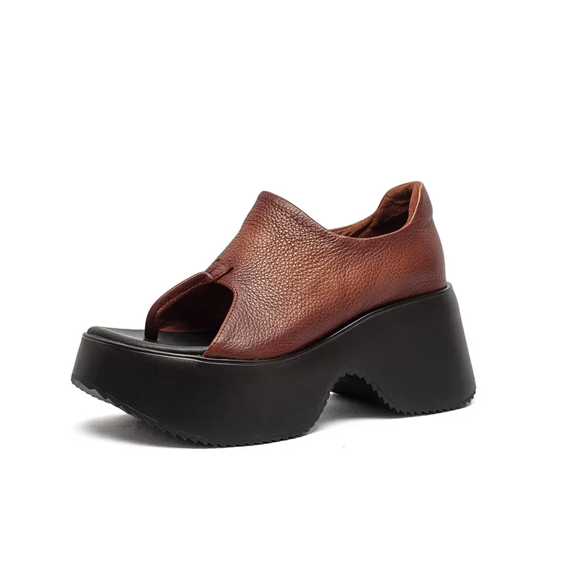 7 Cm Height Women's Wedge Sandals 2026 Summer New Fashion Elegant Platform Genuine Leather Comfortable Woman Platform Shoes