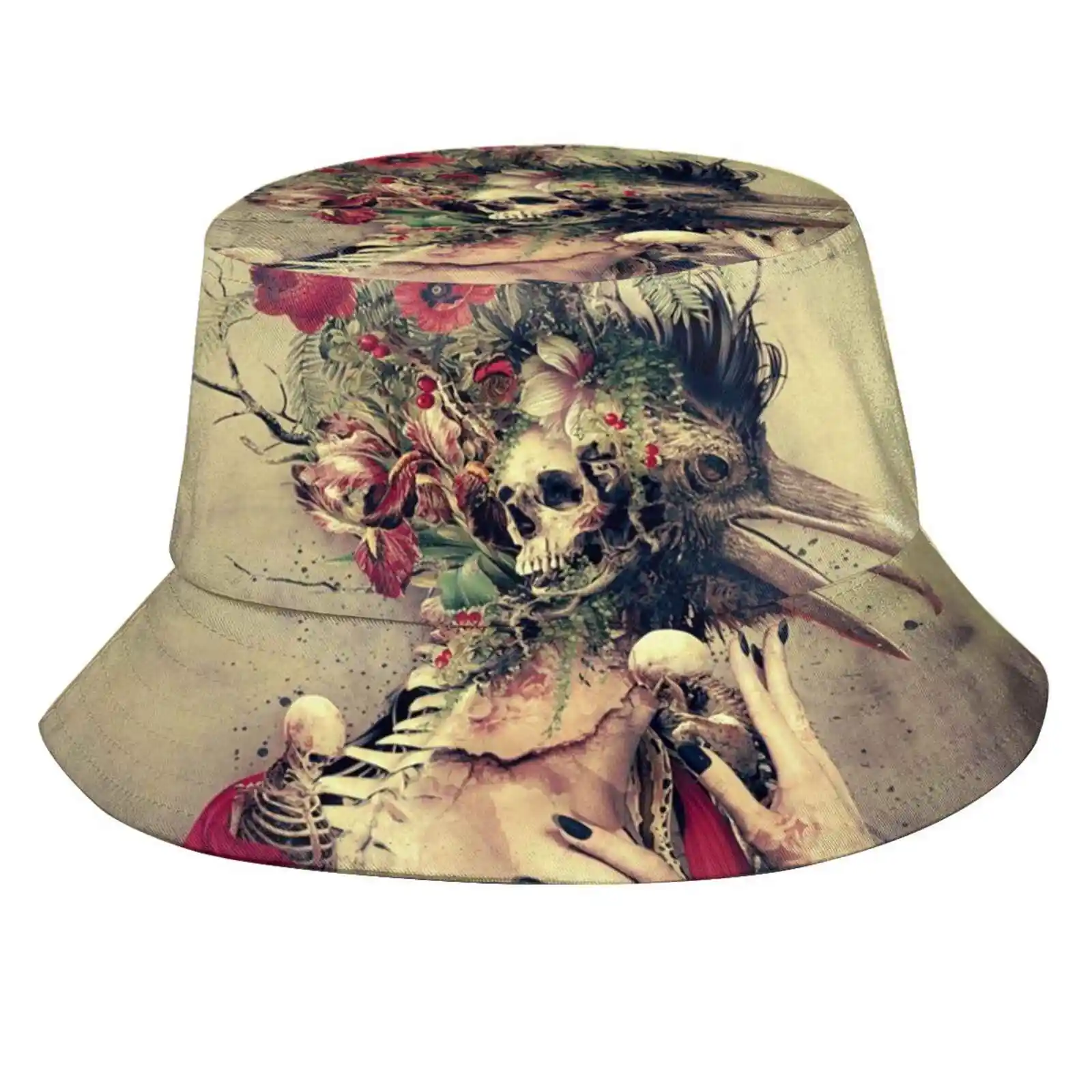 Raven Sun Cap Fisherman Hat Bucket Hats Surrealism Dark Art Skull Skeleton Snake Botanical Floral Flowers Wall Interiors