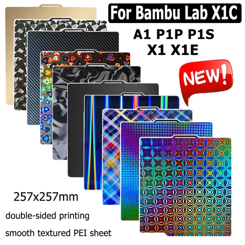 Imagen 1 del producto Para placa de construcción de laboratorio Bambu P1P P1S A1 X1 hoja de PEI de X1-Carbon nueva cama calefactable de doble cara de acero con resorte para Bambulab Bamboo P1S X1C