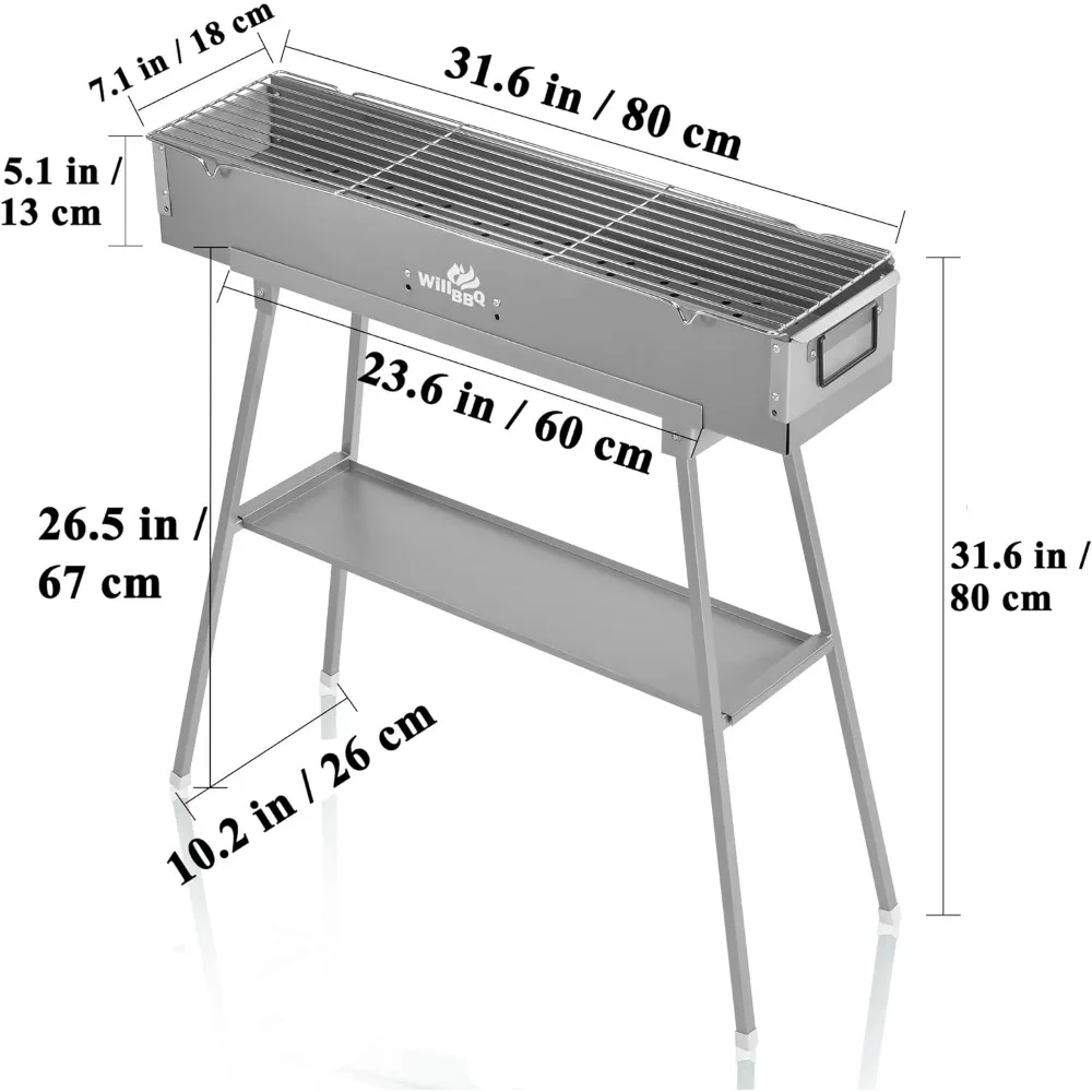 Imagem -06 - Willbbq-grelhador a Carvão Portátil para Camping e Churrasco Grelhadores a Carvão Dobrado Hibachi Lamb Skewer Tamanho Múltiplo Qualidade Comercial