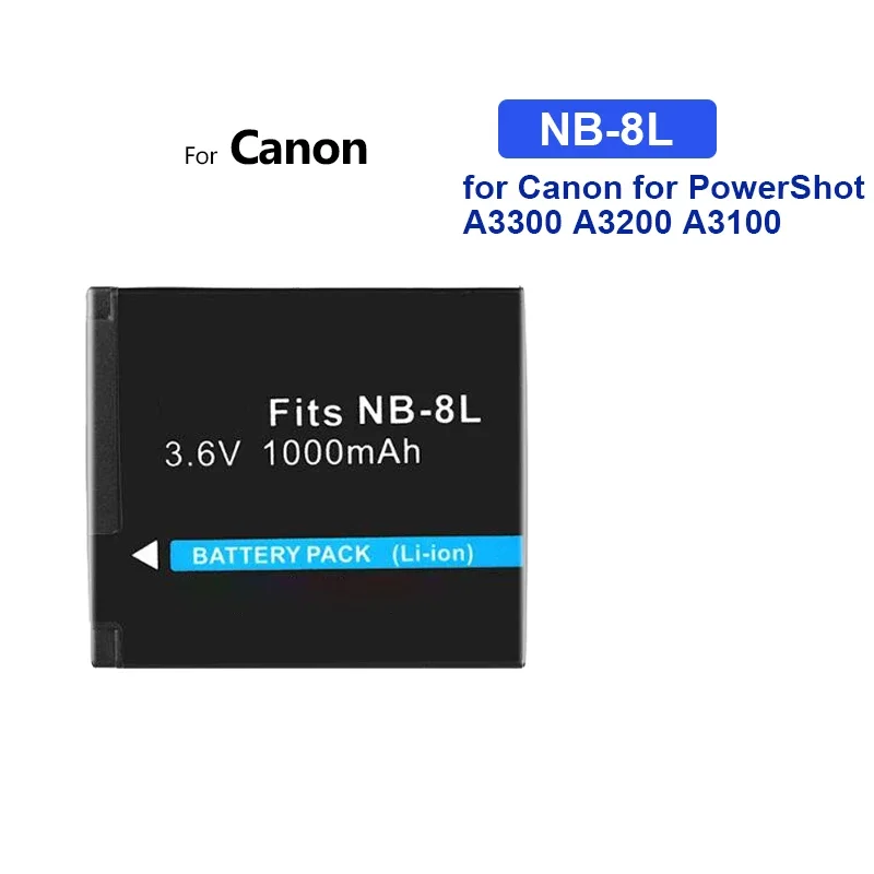 Replacement Battery NB-8L For Canon for PowerShot A3300 A3200 A3100 A3000 A2200 A1200 IS Camera