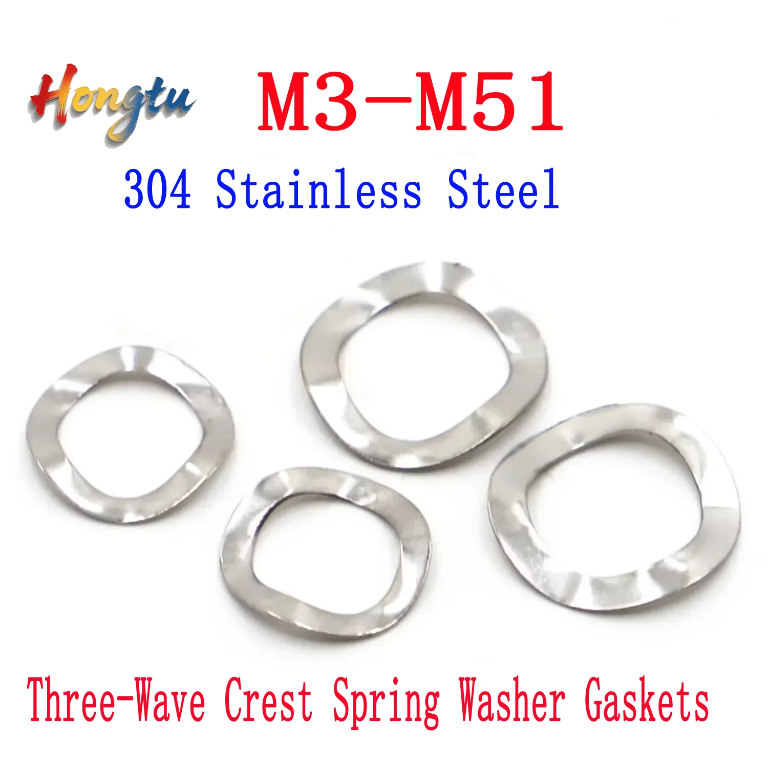 

304 Stainless Steel Bearing Shafts with Three-Wave Crest Spring Washer Gaskets – Sizes M3-M23, M25-M51