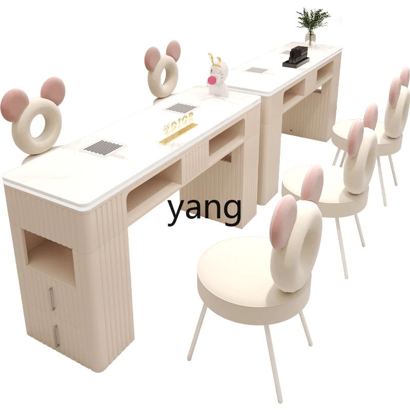 

LH high-end cream style nail art table and chair set marble desktop with its own vacuum cleaner