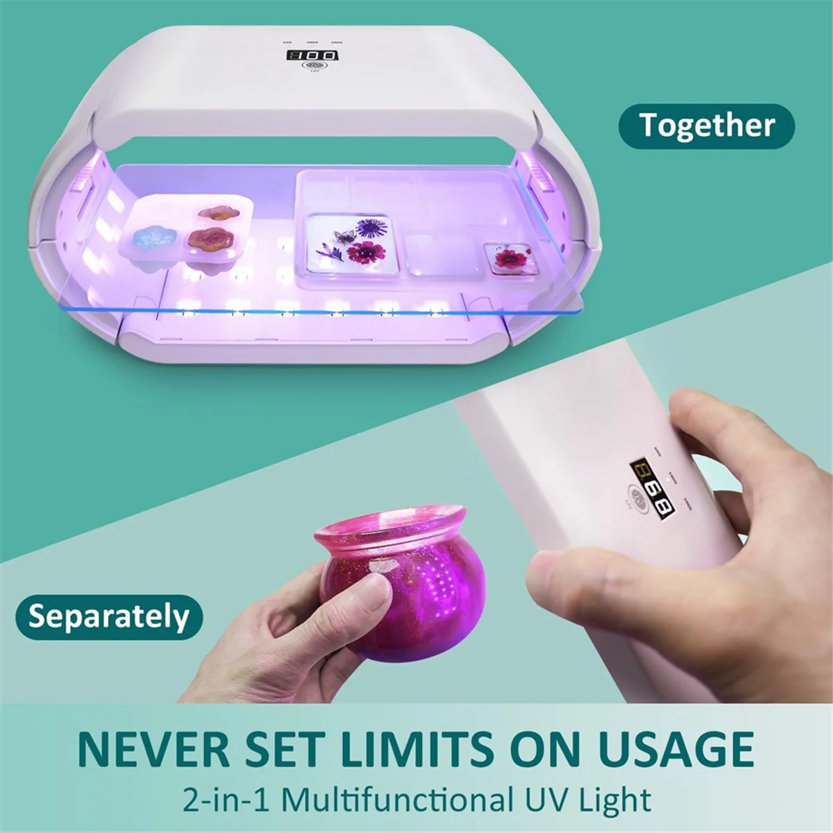 Enhanced Uv Light for Resin-Two-Sided with Digital Display Timer 48 LED Uv Resin Light,Foldable Uv Resin Curing EU Plug