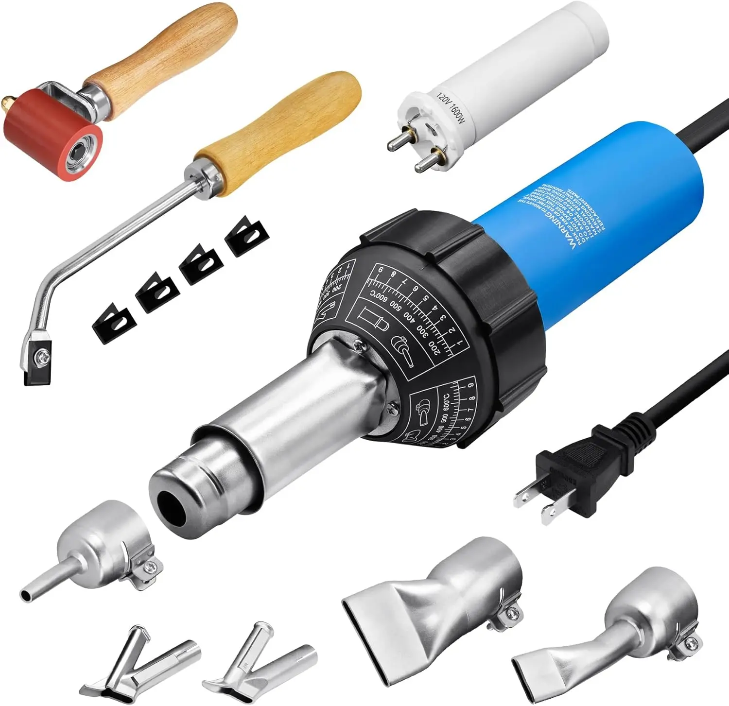 

Набор для сварки пластика горячим воздухом 1600 Вт с насадками для винила, ПВХ, ТПО, кровельных материалов, ручной термофен 110 В