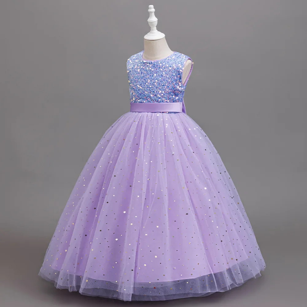 

Princess Sequins Girl Formal Dress Teenager Kid Host Piano Performance Birthday Wedding Party Ball Gowns 5-14Y