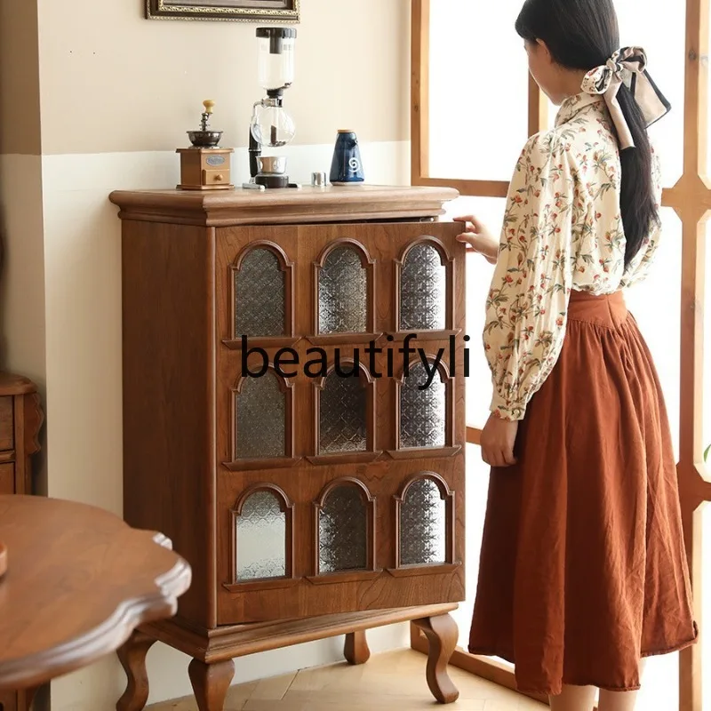 

American Style Solid Wood Vintage Solid Wood Storage Display Entryway Cabinet Cherry Wood Living Room Tea Cabinet