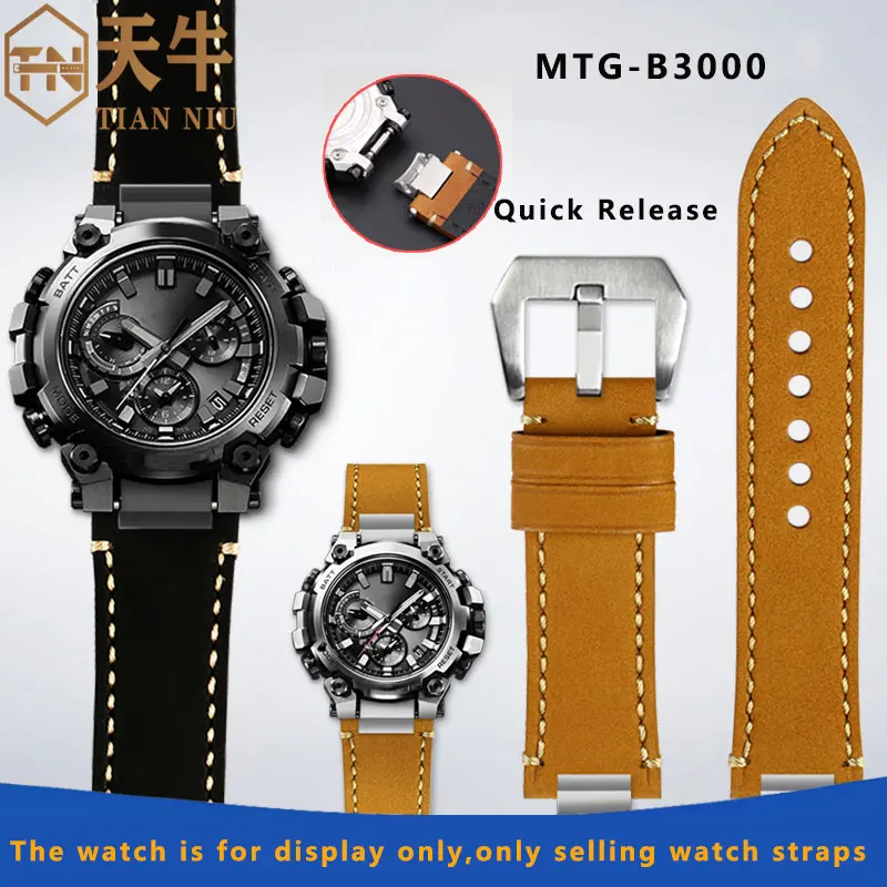 Retro cowhide quick detachable modified watchband for Casio MTG-B3000B/BD series genuine lea-ther bracelet with metal connector