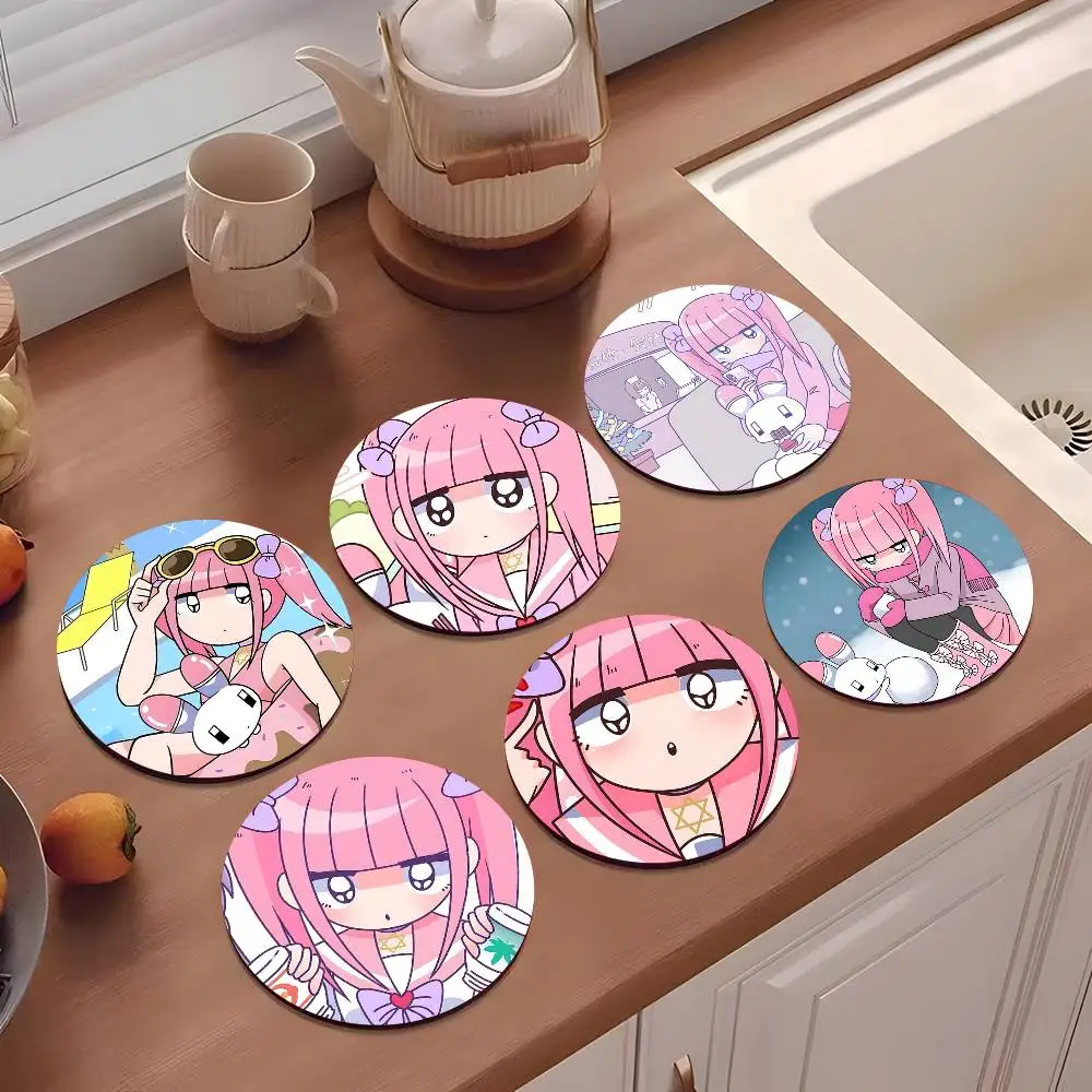 1pc Cartoon Menhera C-Chan Wooden Coaster Colour Printing Cup Mat Home Desk Decoration Gifts