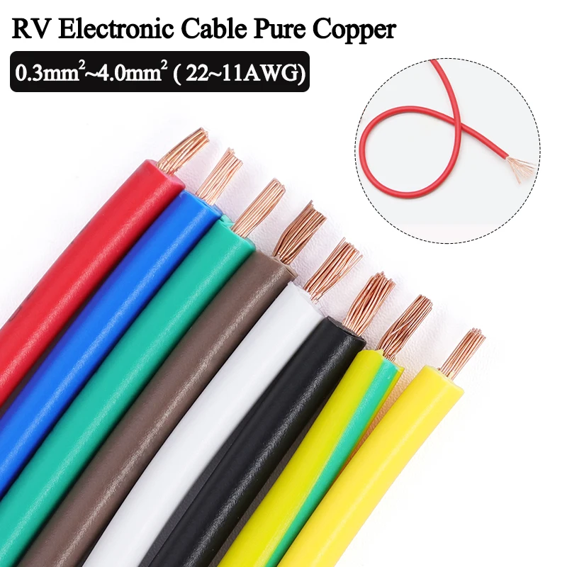 1~10m RV Copper Wire PVC Electrical Extension Cable Single-Core Multi-Stranded Hookup Building Wire For Car Audio Wires Motor