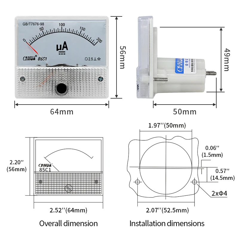 85C1 Microamps Meter Analog DC Amp Meter Gauge 30uA 50uA 100uA 200uA 300uA 500uA 1000uA Micro Current Test