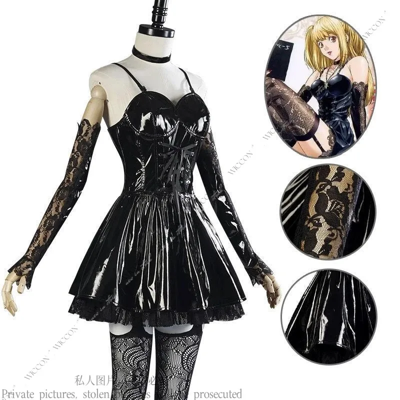 

2025 yiyi Amane Misa Anime Cosplay Halloween Wig Role Play Party Note Imitation Leather Sexy Dress Stockings Necklace Uniform Ou