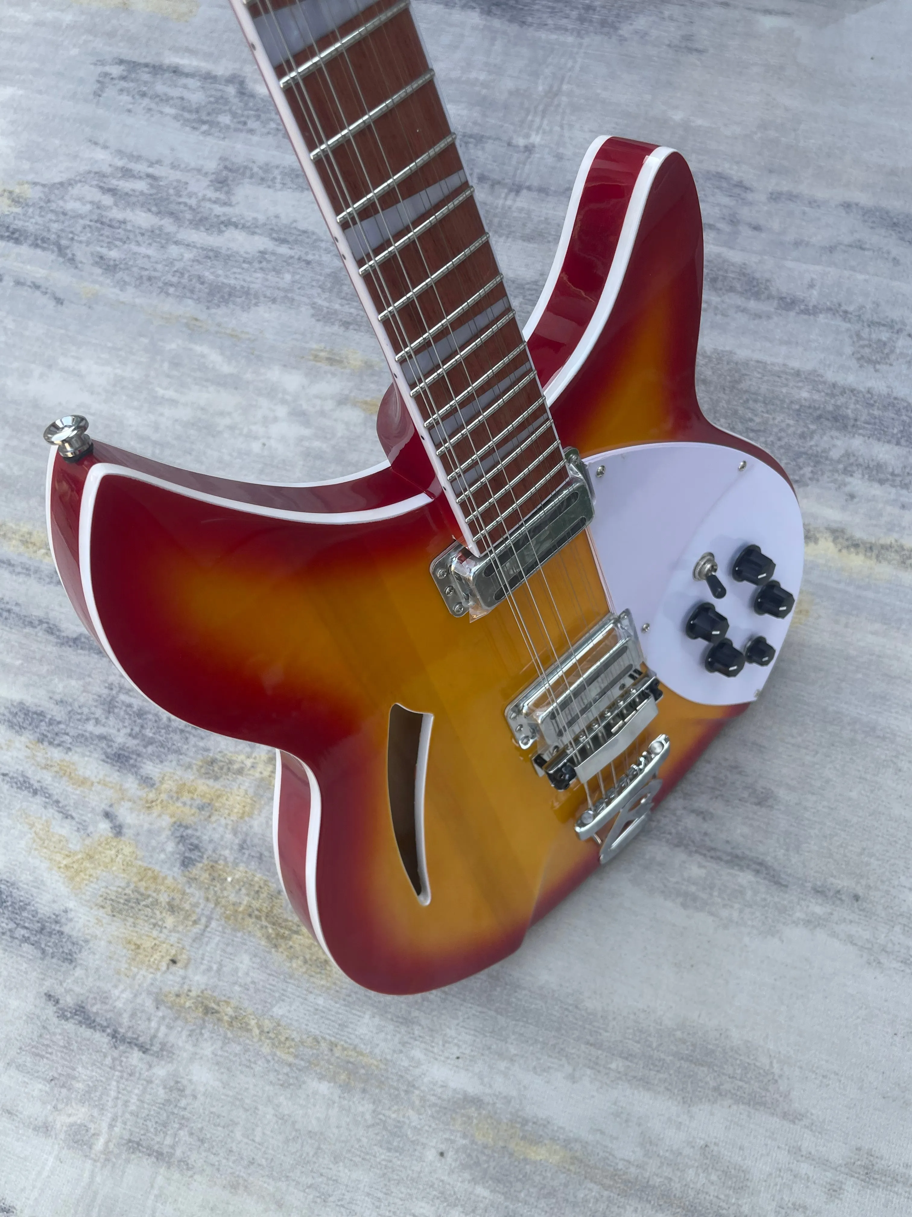 Sunburst 12 String Semi Hollow 360 Electric Guitar Dual Mini Pickups Chrome Hardware Double Point Vintage Guitar Free Shipping view 4
