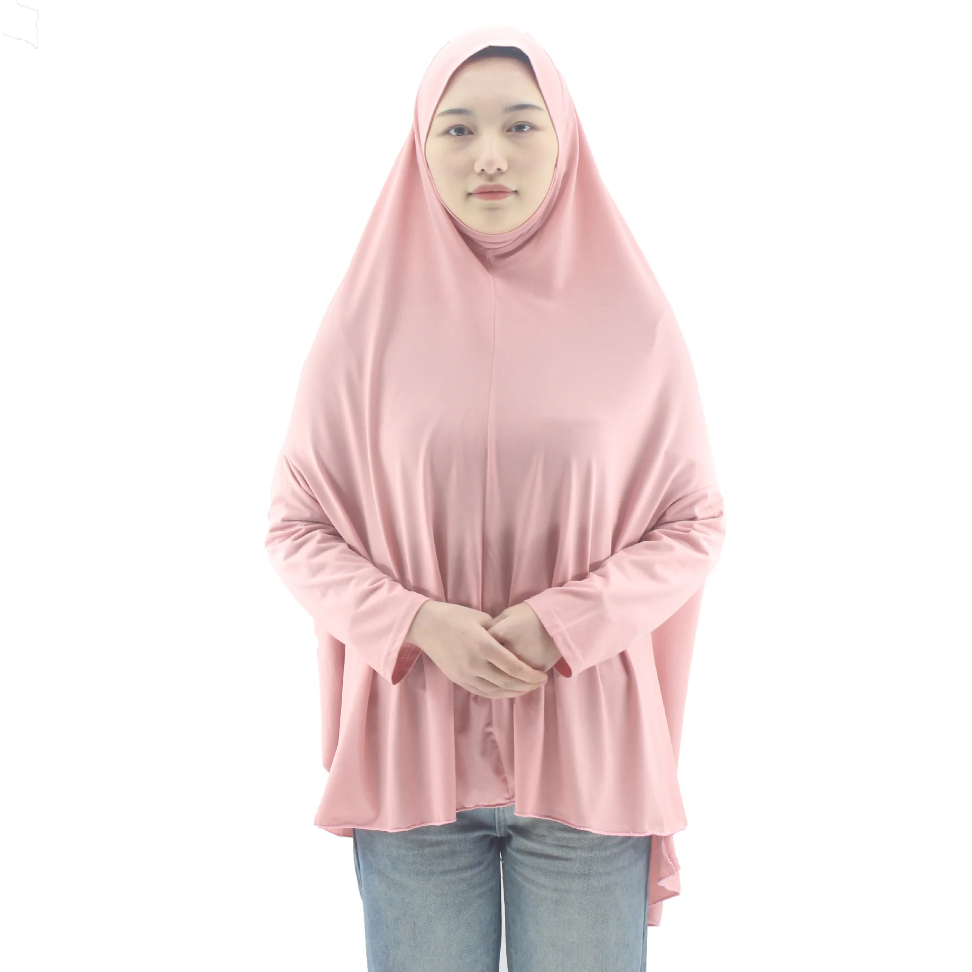 Muslim Abayas with Sleeve Women Hijab Long Shawl Full Cover Solid Color Prayer Clothing Premium Plain Hijabs Islamic Ramadan