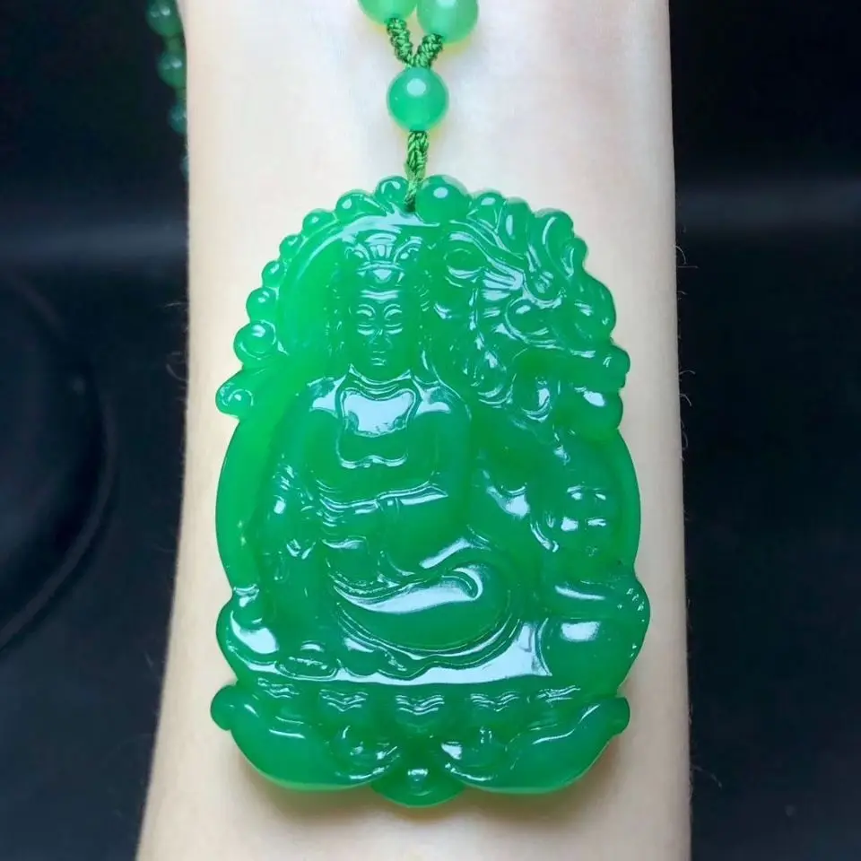 Natural Agate Ice Imperial Green Chalcedony Guanyin Pendant Men's Royal Dragon Guanyin Jade Pendant