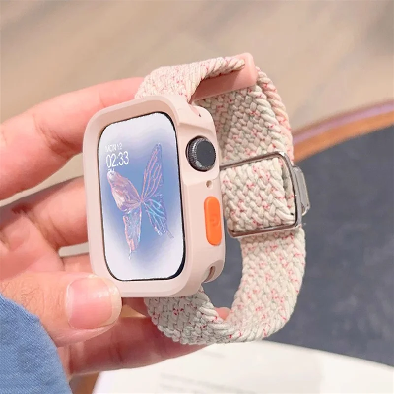 Двухцветный нейлоновый ремешок Y2k + фотоэлемент ремешка для Apple Watch Band 49 мм 40 44 45 мм 41 мм 38 42 мм, эластичный нейлоновый ремешок для iWatch серии 9 SE 7 8