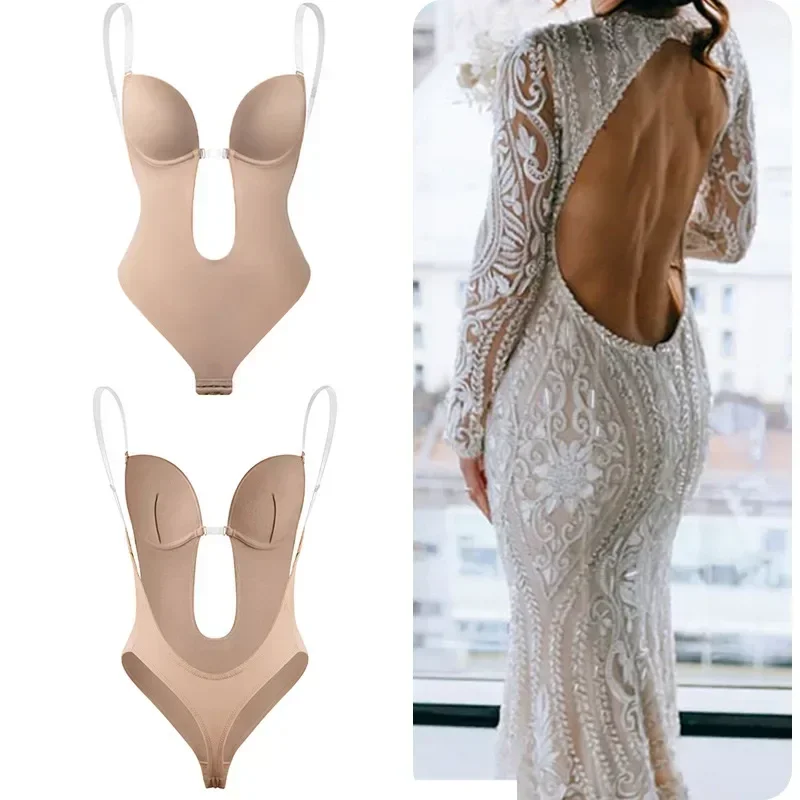 

New Fashion Plunge Bras Lingerie Body Shaper Invisible Push Up Bra Backless Dress Full Body Shaper U Plunge Backless Underwear