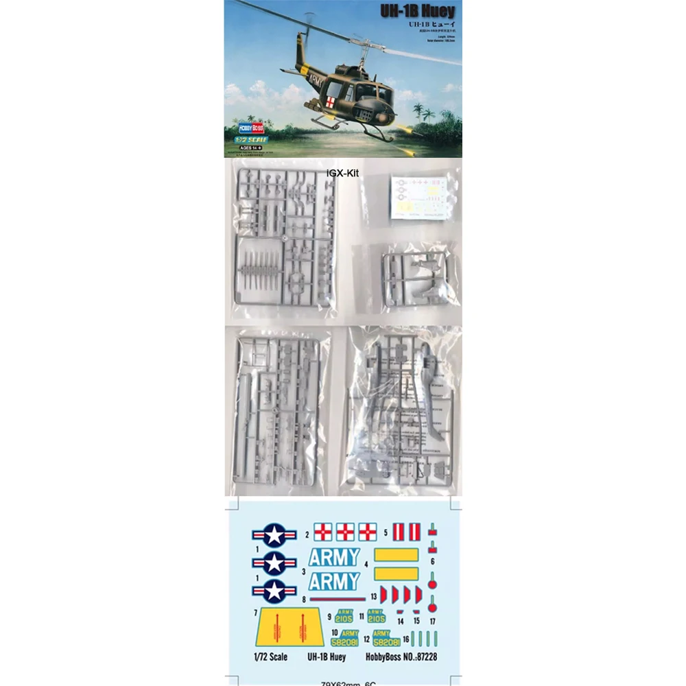 

HobbyBoss 87228 1:72 Scale US UH1 UH-1B Iroquois Huey Helicopter Plastic Assembly Model Building Kit