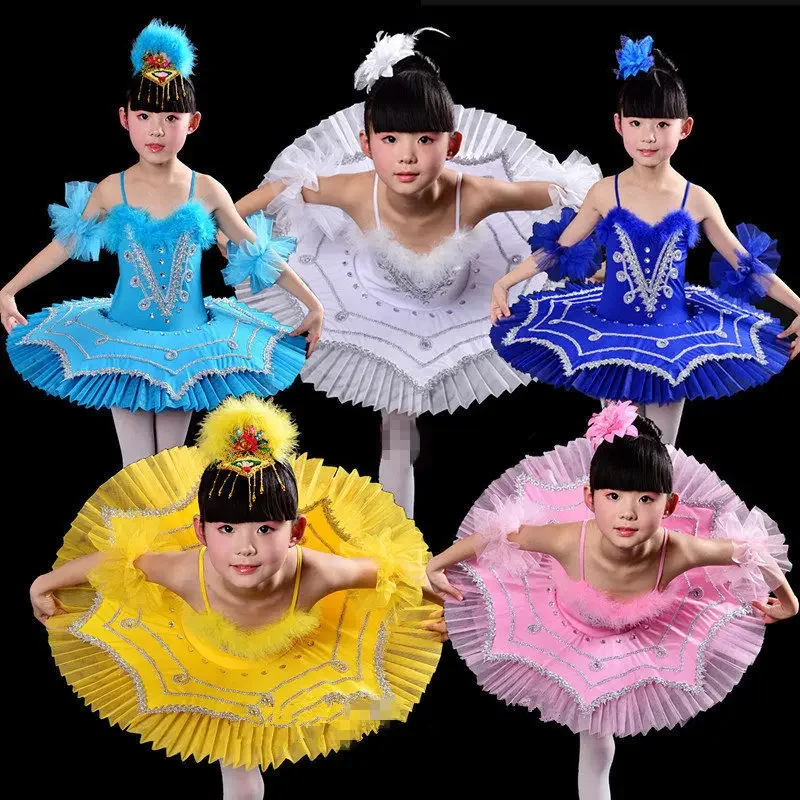 

Blue White Swan Lake Professional Ballet Tutu Girls Platter Pancake Tutu Ballerina Party Dress Child Kids Ballet Dance Costume