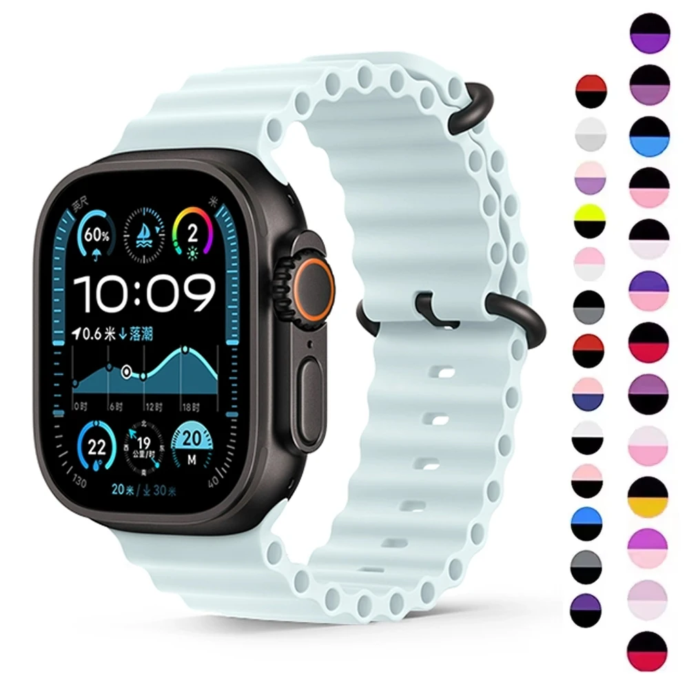 Ocean Band for Apple watch Ultra 2 49mm 45mm 46mm 42mm 44mm 40mm 41mm Silicone sport bracelet correa series 10 9 7 8 6 SE straps