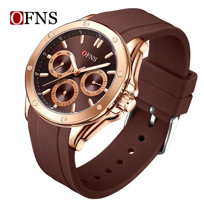 OFNS2025 New Quartz Watch for Weekends, 24H Three Eye Six Needle Waterproof Night Light Business Men's and Women's Watches