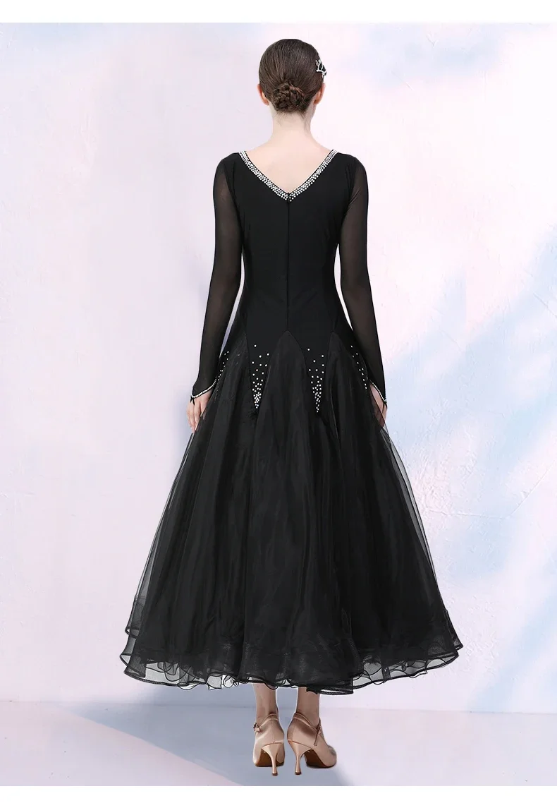 Gauze Stitching Rhinestones Plus Size Women Ballroom Dance Competition Dress Viennese Waltz Dress Foxtrot DanceWear Ball Gown