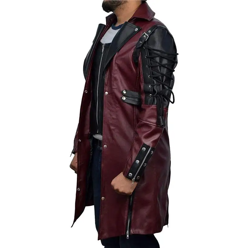 Long Leather Jacket Men Gothic Vintage PU Leather Trench Coats Fashion Moto Biker Outwear Mens Punk Style Motocycle Jackets Man