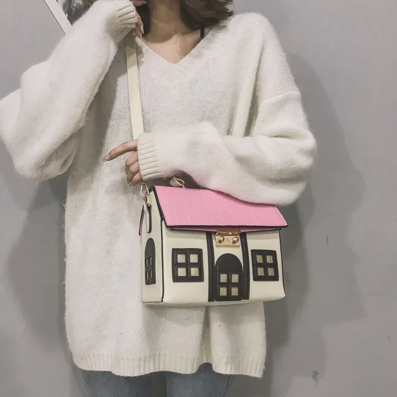 

Women Shoulder Bags 2023 New Fashionable Color Patchwork Creative Funny House Crossbody Bag Cartoon Cute Handbag Personality Bag