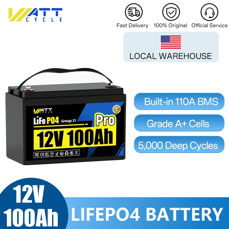 Wattcycle 12V 100Ah Pro LiFePO4 Lithium Battery Home Energy Storage Outdoor Power Supply Lithium Iron Phosphate Battery